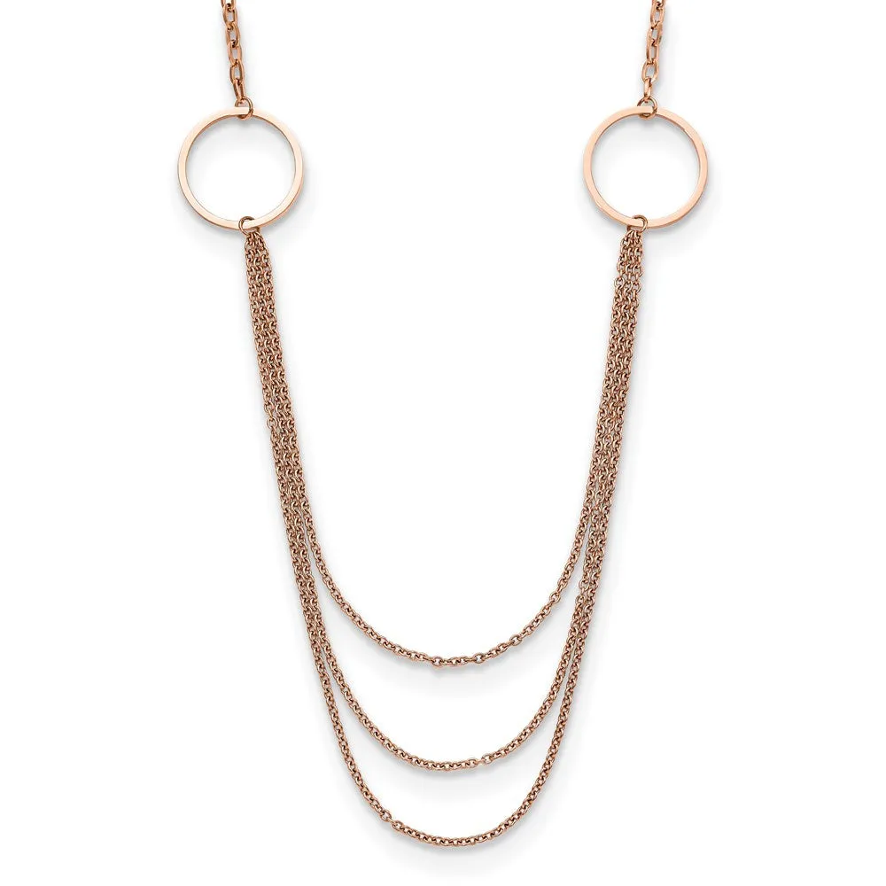 Stainless Steel Polished Rose IP-plated Multi Chain 35.5in Necklace