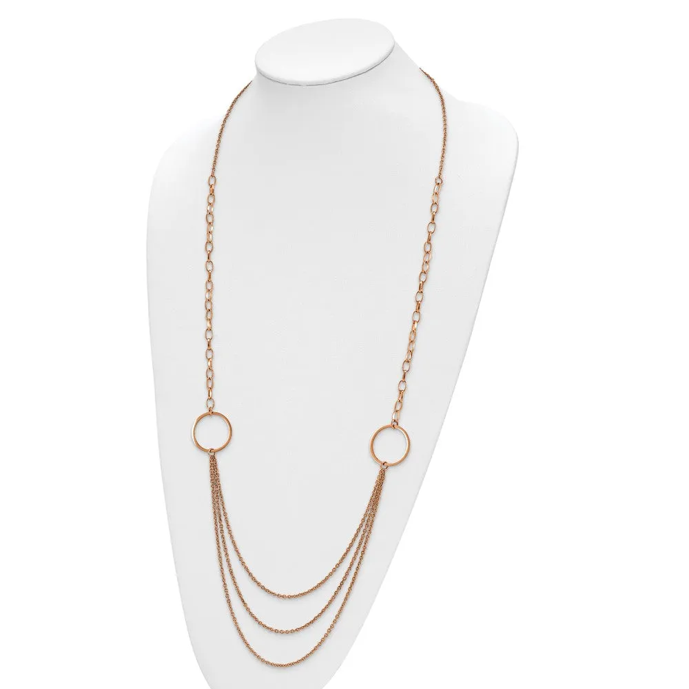 Stainless Steel Polished Rose IP-plated Multi Chain 35.5in Necklace