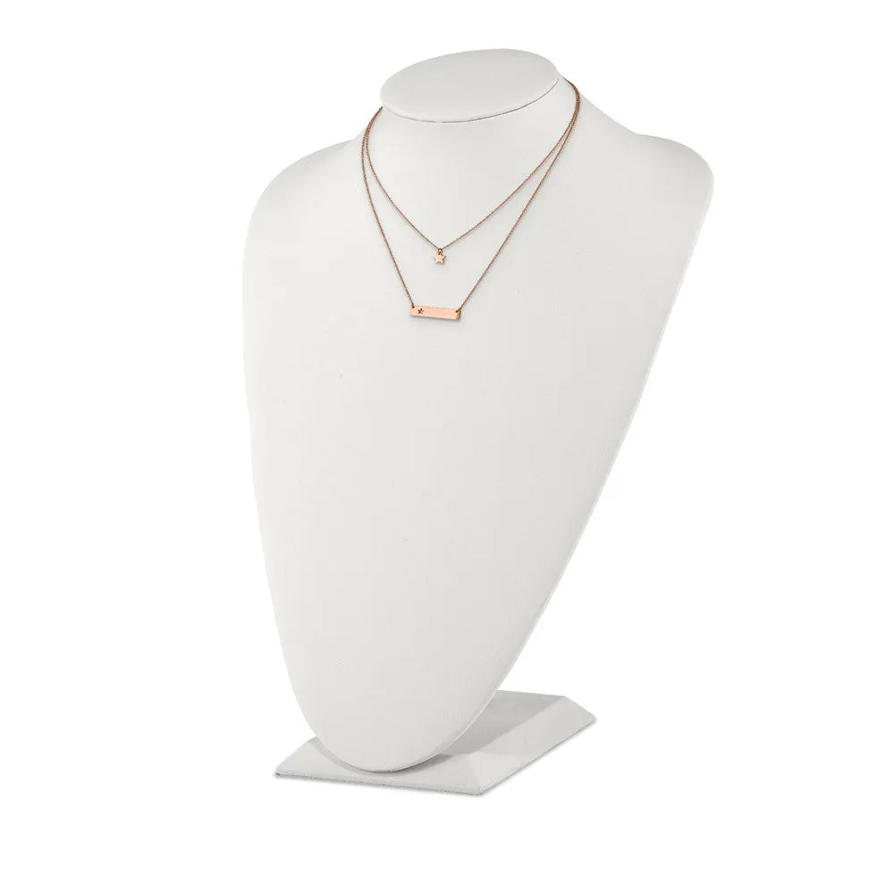 Stainless Steel Polished Rose IP Star/Bar Multi Strand 1.5in ext Necklace