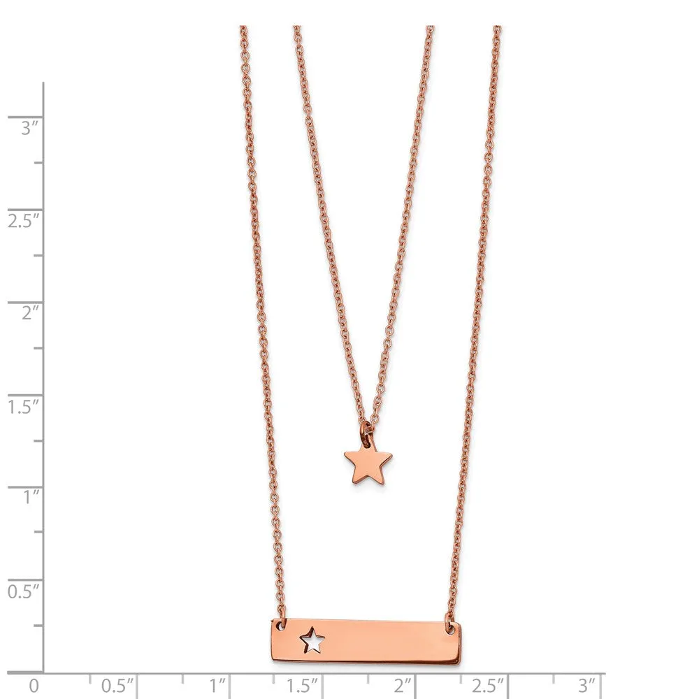 Stainless Steel Polished Rose IP Star/Bar Multi Strand 1.5in ext Necklace