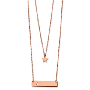 Stainless Steel Polished Rose IP Star/Bar Multi Strand 1.5in ext Necklace
