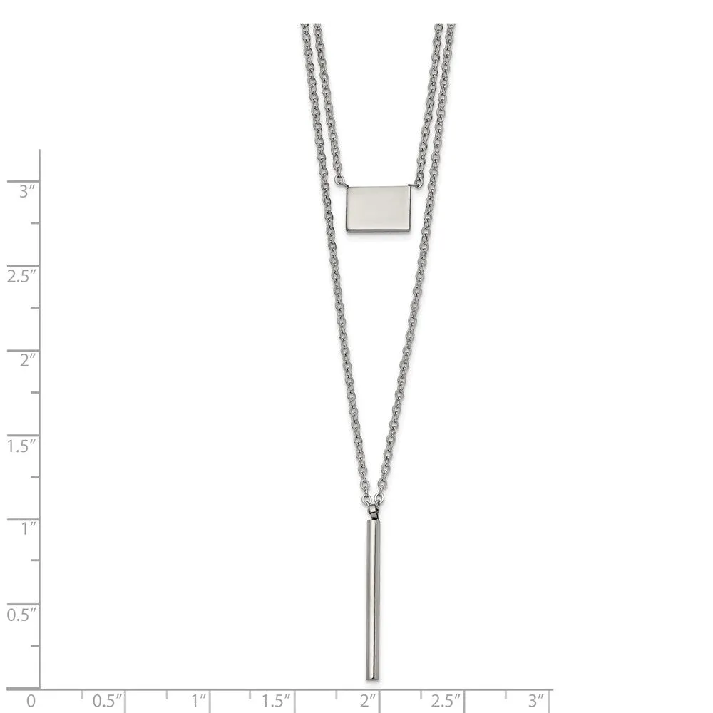 Stainless Steel Polished Two Strand Square and Bar w/2in ext Necklace
