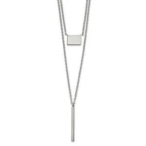 Stainless Steel Polished Two Strand Square and Bar w/2in ext Necklace