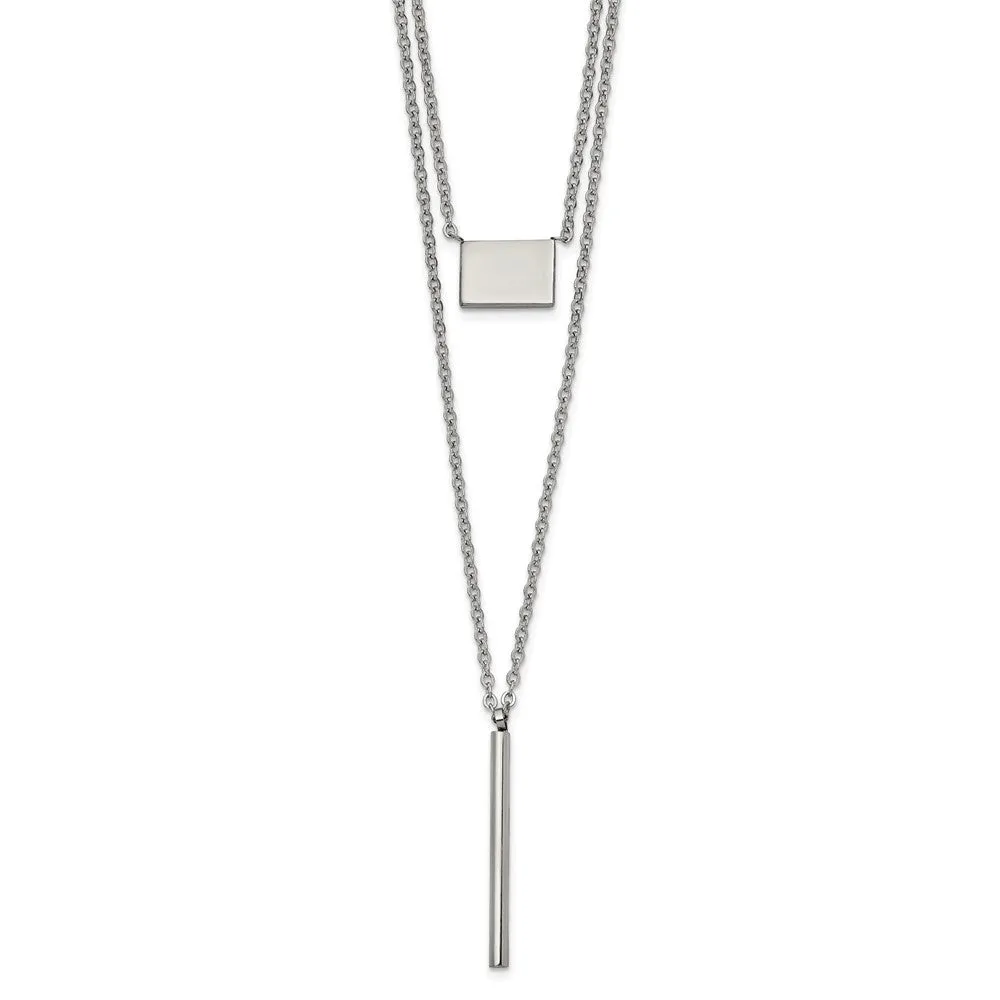 Stainless Steel Polished Two Strand Square and Bar w/2in ext Necklace