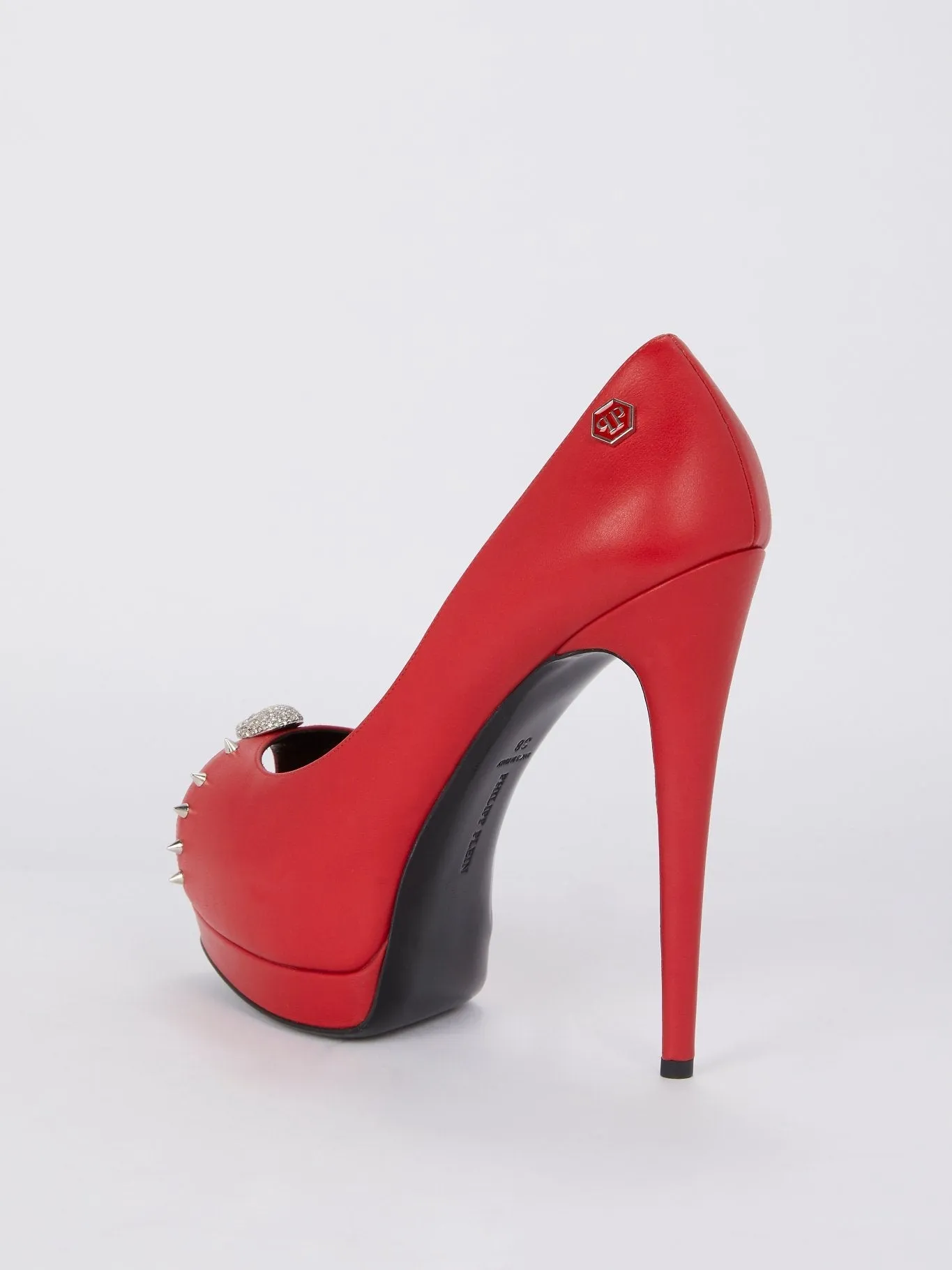 Studded Skull Peep Toe Pumps
