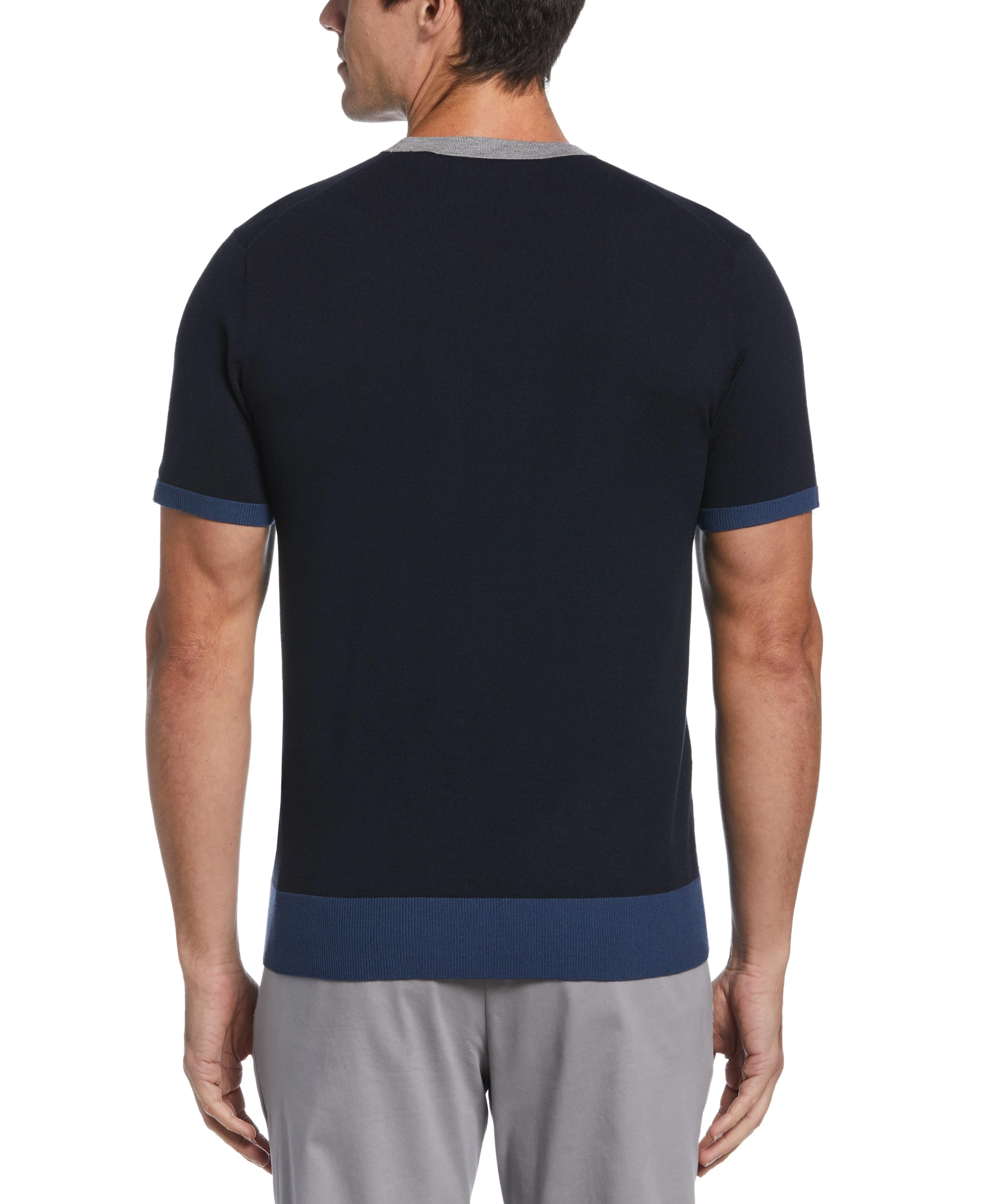 Tech Knit Contrast Ribbed Crew Neck Sweater Tee