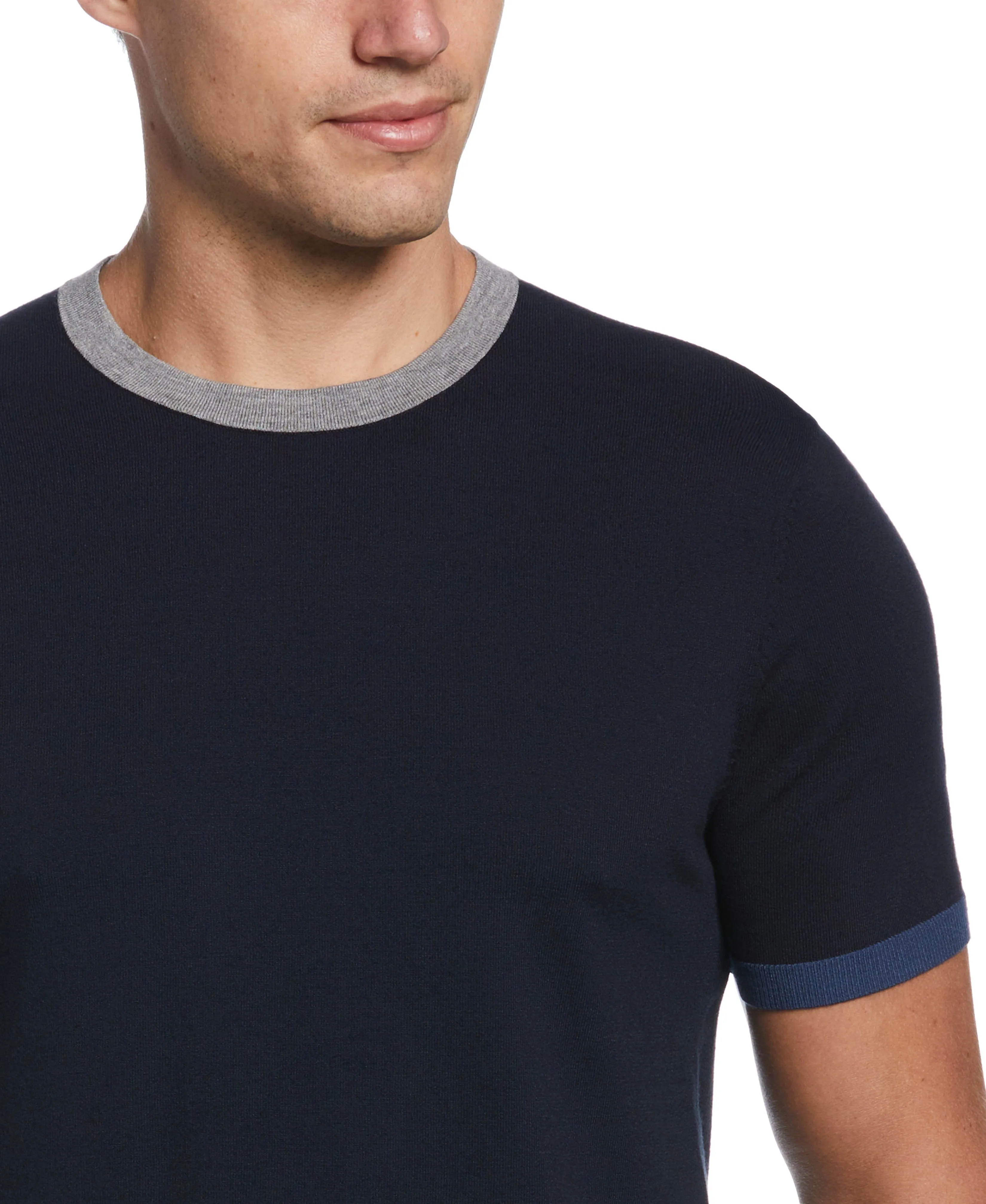 Tech Knit Contrast Ribbed Crew Neck Sweater Tee