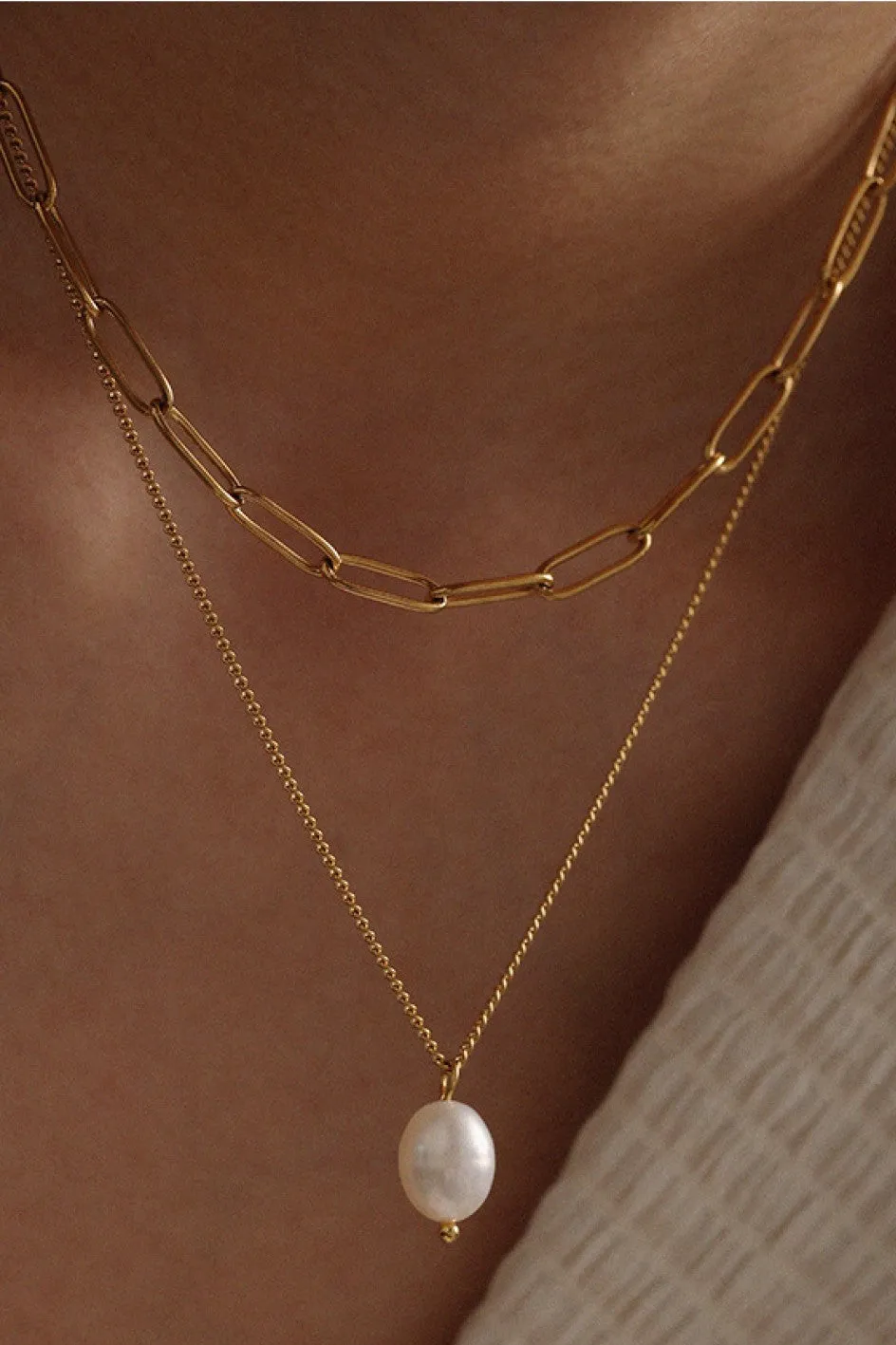 The Jules 18K Gold Plated Multi Layer Pearl Drop Necklace