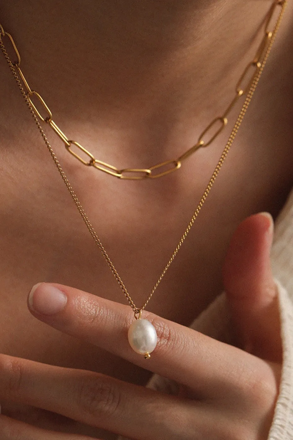 The Jules 18K Gold Plated Multi Layer Pearl Drop Necklace