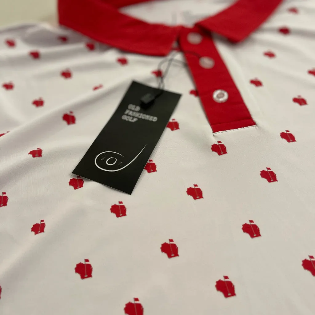 The Women's Polka State Polo - White w/ Red State/Collar