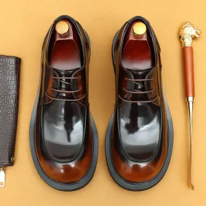 Top Layer Cowhide Men's Leather Shoes Business Casual Leather Shoes Men's Wide Feet British Glossy Big Head Top Layer Cowhide Derby Men's Shoes23692