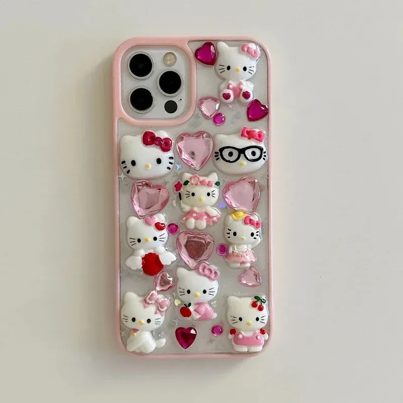 Transparent Phone Case with 3D Hello Kitty | Diamond Embellishments