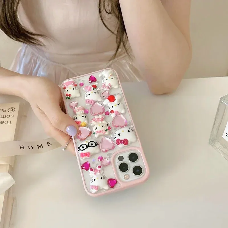 Transparent Phone Case with 3D Hello Kitty | Diamond Embellishments