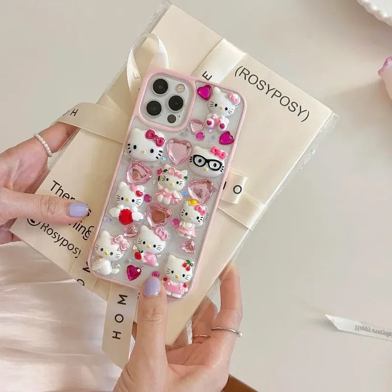 Transparent Phone Case with 3D Hello Kitty | Diamond Embellishments