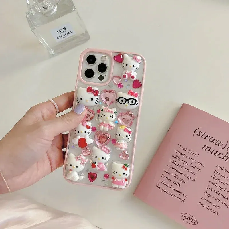 Transparent Phone Case with 3D Hello Kitty | Diamond Embellishments