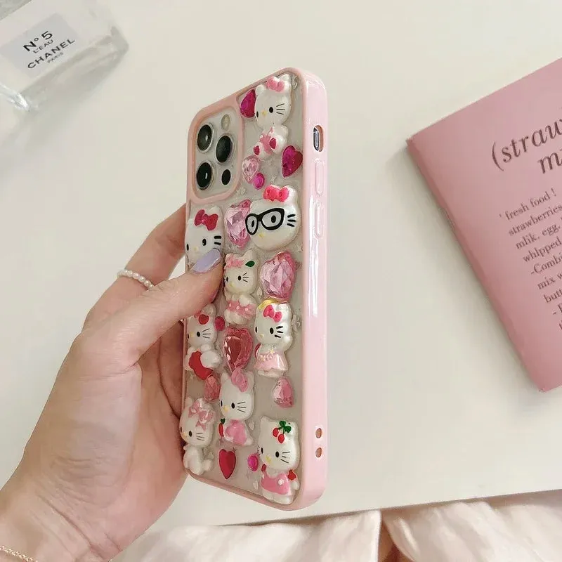 Transparent Phone Case with 3D Hello Kitty | Diamond Embellishments