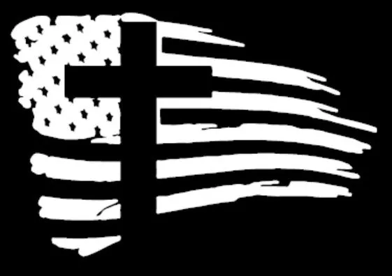 US FLAG WITH CROSS DECAL