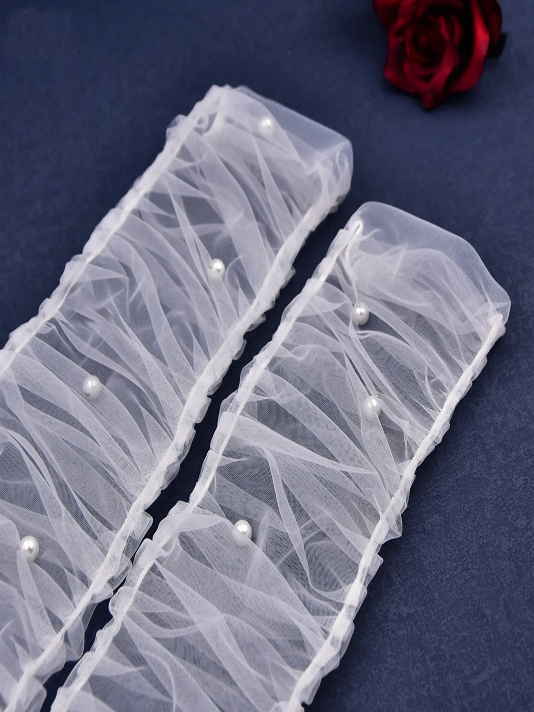 Versatile Multi Layer Fluffy Extended Pearl Long Bridal Gloves
