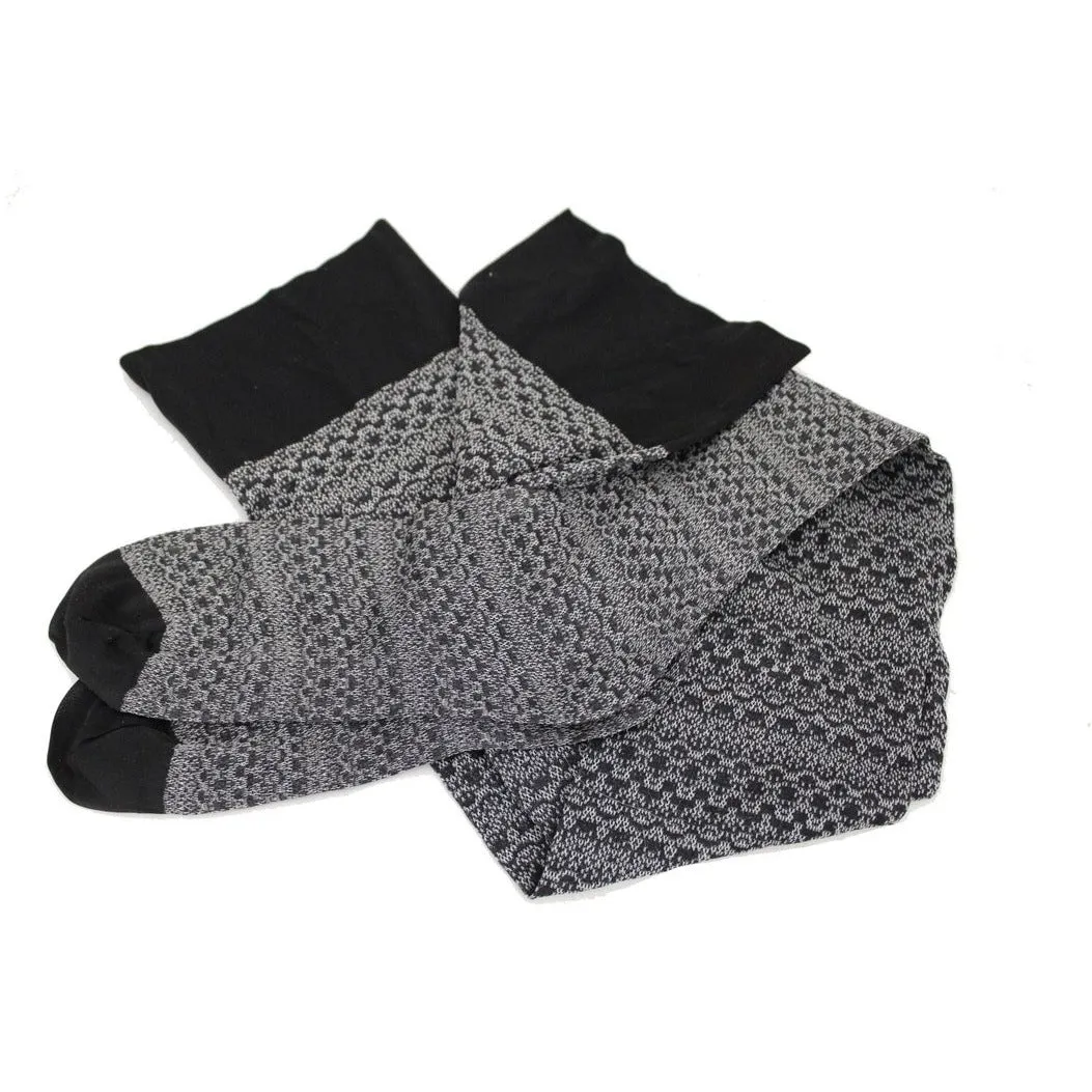 Vintage Patterned Thigh High Stockings 1960s-70s O/S Black & White