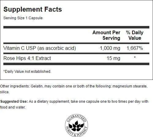 Vitamina C con escaramujos 1.000 mg 30 Caps - Swanson Premium