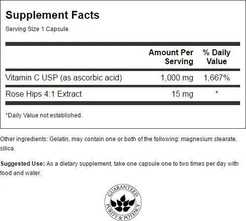 Vitamina C con escaramujos 1.000 mg 30 Caps - Swanson Premium
