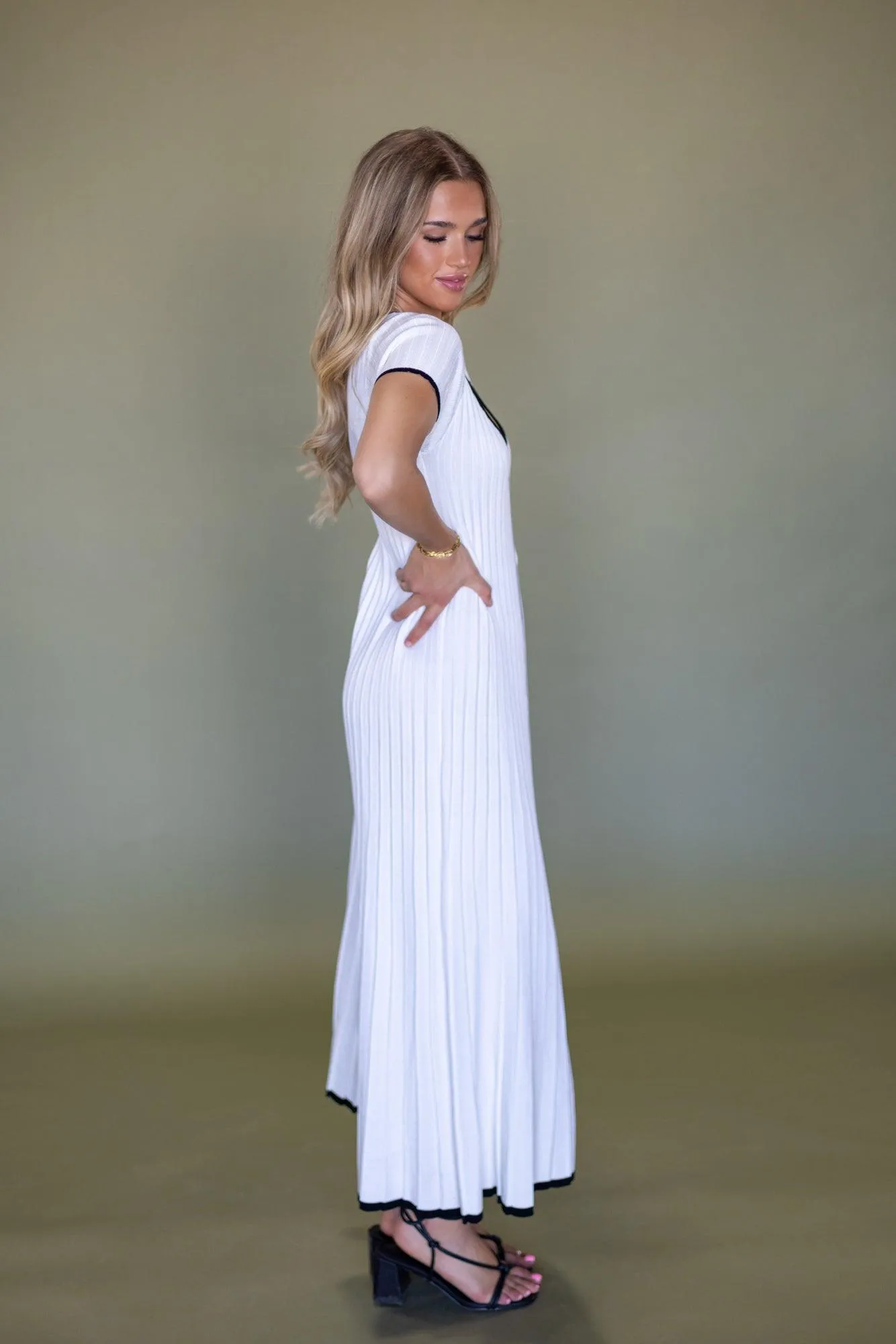 Wesley Pleated White Sweater Dress