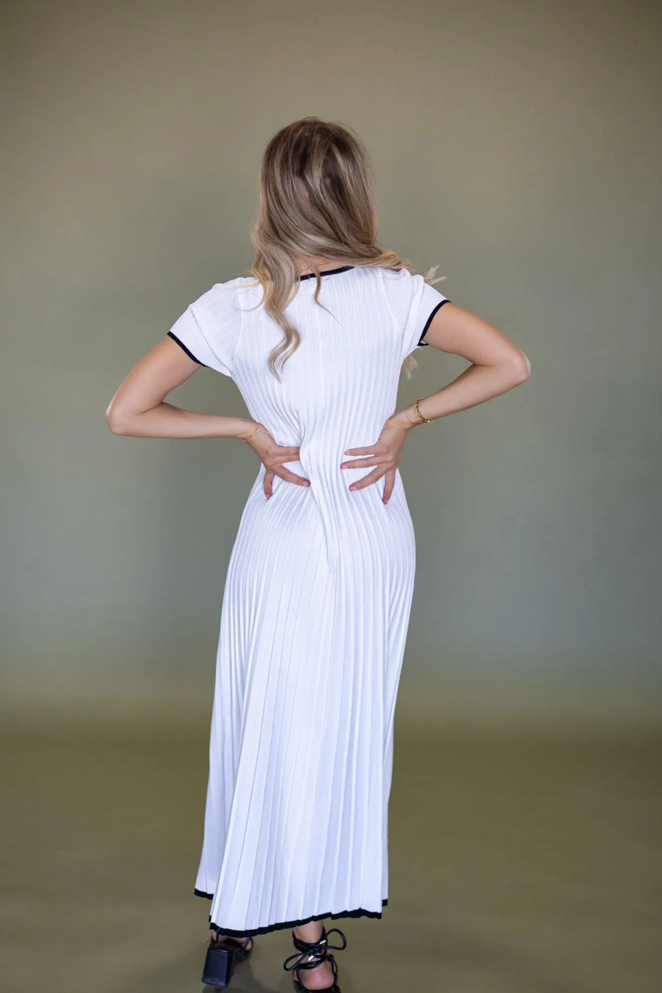 Wesley Pleated White Sweater Dress