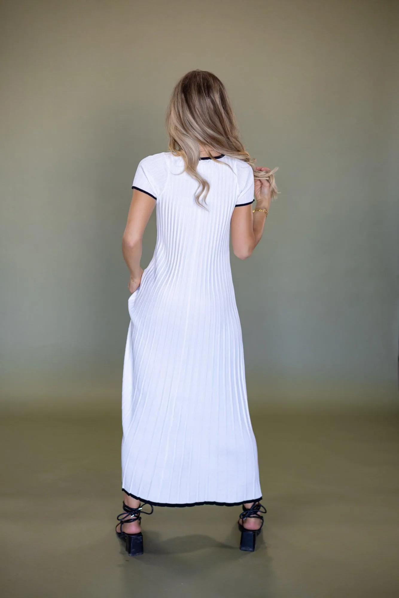 Wesley Pleated White Sweater Dress