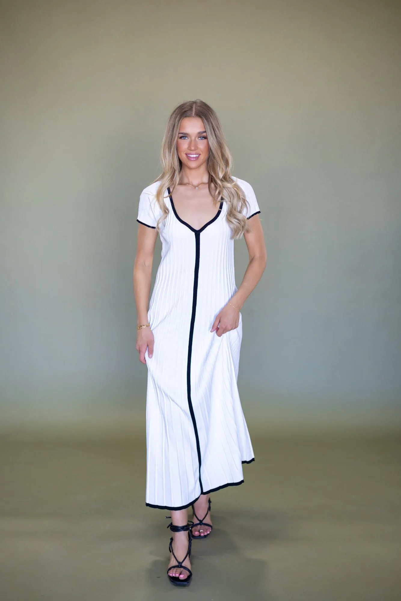 Wesley Pleated White Sweater Dress