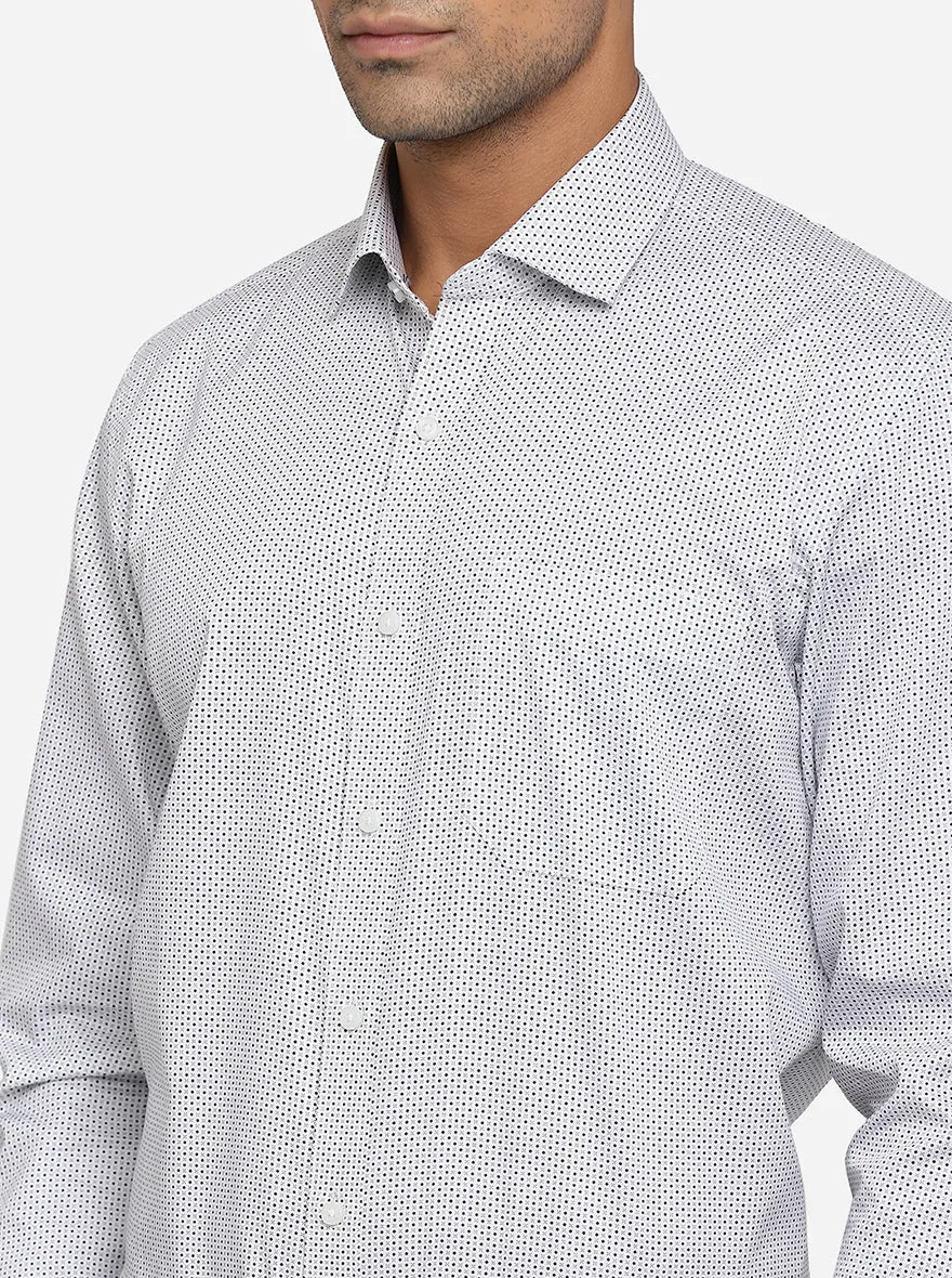 White & Blue Printed Regular Fit Formal Shirt | Greenfibre