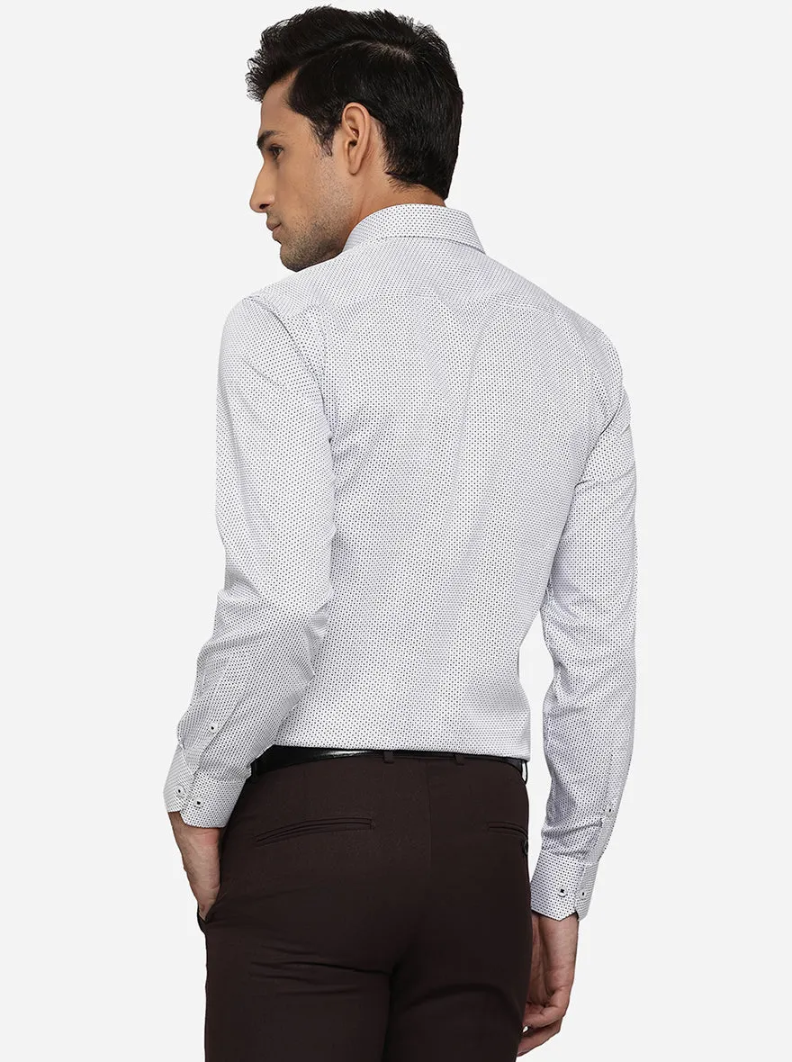 White & Blue Printed Regular Fit Formal Shirt | Greenfibre