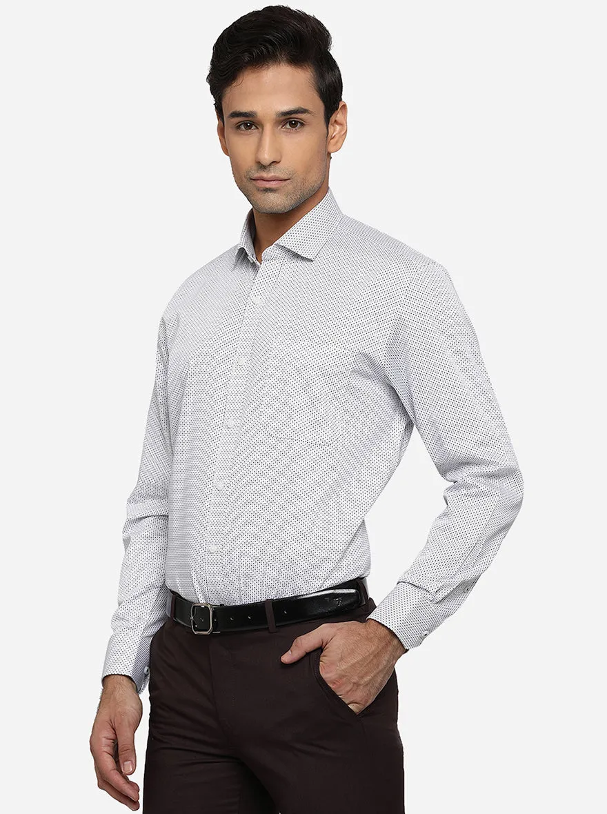 White & Blue Printed Regular Fit Formal Shirt | Greenfibre