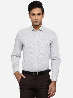 White & Blue Printed Regular Fit Formal Shirt | Greenfibre