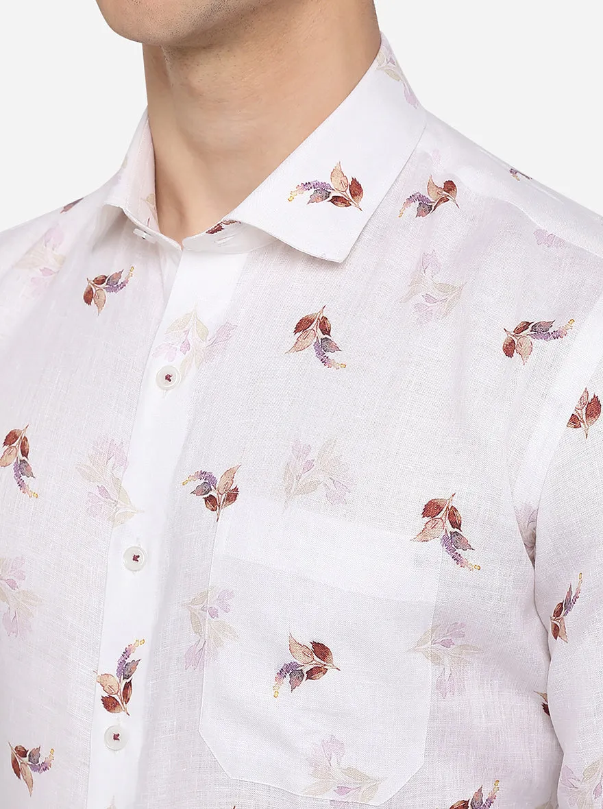 White Printed Regular Fit Formal Shirt | JadeBlue