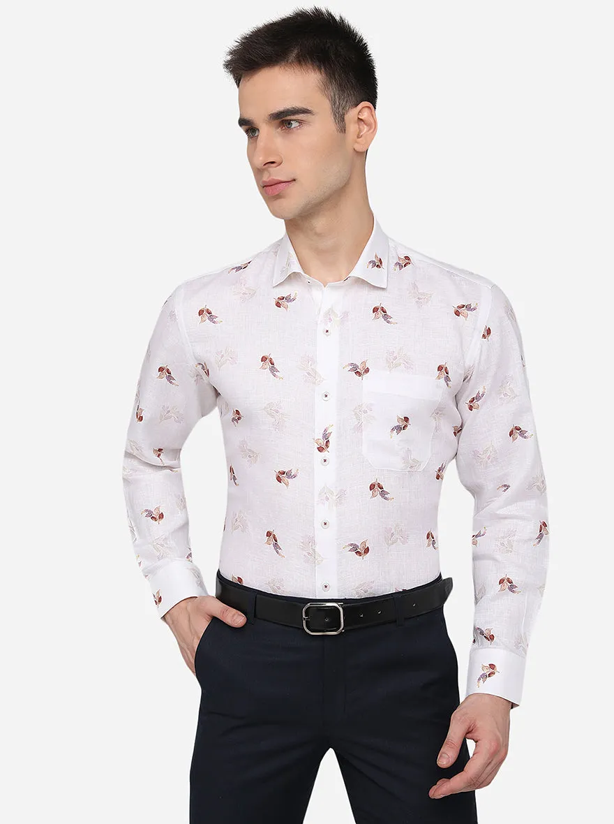 White Printed Regular Fit Formal Shirt | JadeBlue