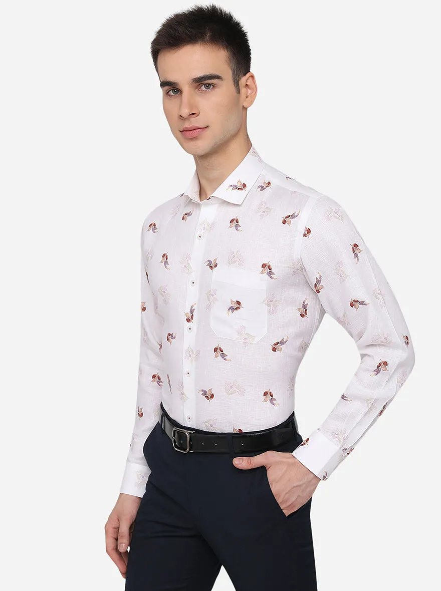 White Printed Regular Fit Formal Shirt | JadeBlue