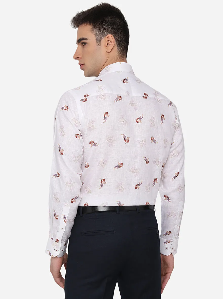 White Printed Regular Fit Formal Shirt | JadeBlue