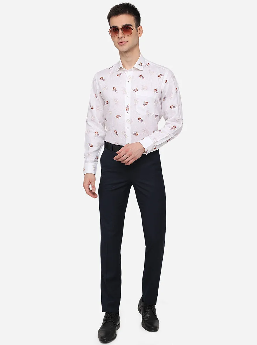 White Printed Regular Fit Formal Shirt | JadeBlue