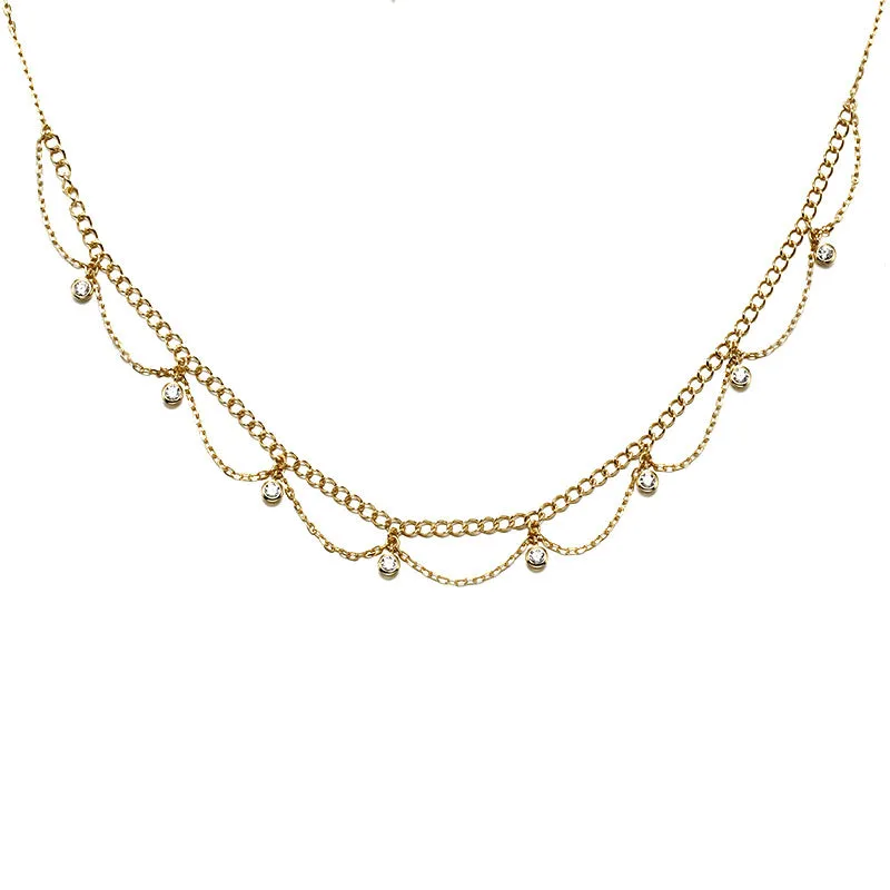 Women's Super Beautiful Sterling Silver Small Wave Zircon Necklace
