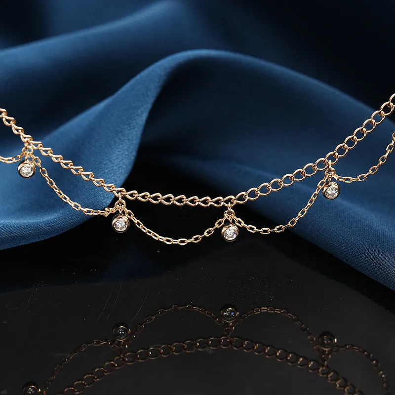 Women's Super Beautiful Sterling Silver Small Wave Zircon Necklace