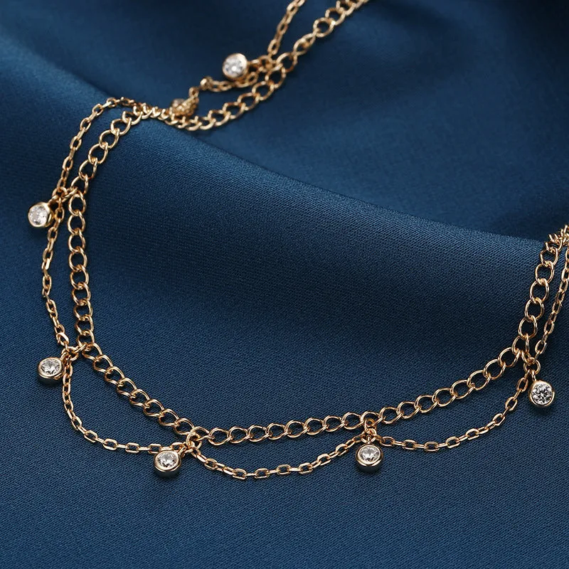 Women's Super Beautiful Sterling Silver Small Wave Zircon Necklace